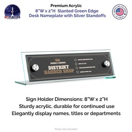 Marketing Holders Name Plate Sign Holder 8 x 2 Euro Style Slanted Acrylic Table Frame with Silver Standoffs Office Board Meetings CEOs Receptionist Customer Service Front Desk