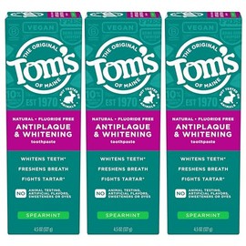 Tom’s of Maine Antiplaque and Whitening Fluoride Free Toothpaste, Spearmint 3-Pack