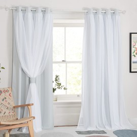 PONY DANCE Double Layer Curtains - White Curtains 84 inches Long with Sheer Overlay Nursery Panels for Bedroom/Living/Dining Room, 52 W by 84 L, Greyish White, 2 Pieces