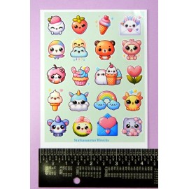 Stickasaurus Wrecks Kawaii Green Background Sticker Sheet