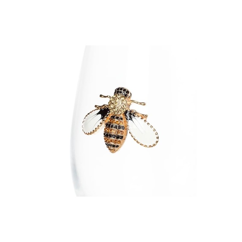 Abbott Collection Stemless Wine Glass with Jewelled Bee - Glass/Metal,