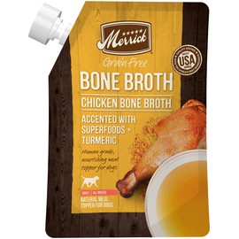 Merrick Grain Free Bone Broth Natural Meal Topper for Dogs, Accented with Superfoods & Cinnamon, for Adult Dogs of All Breeds (Chicken, 16 Ounce,Pack of 3)