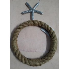 Vintage Seashore Beach House Nickel Starfish & Rope Hand Towel Ring Holder Bath Kitchen