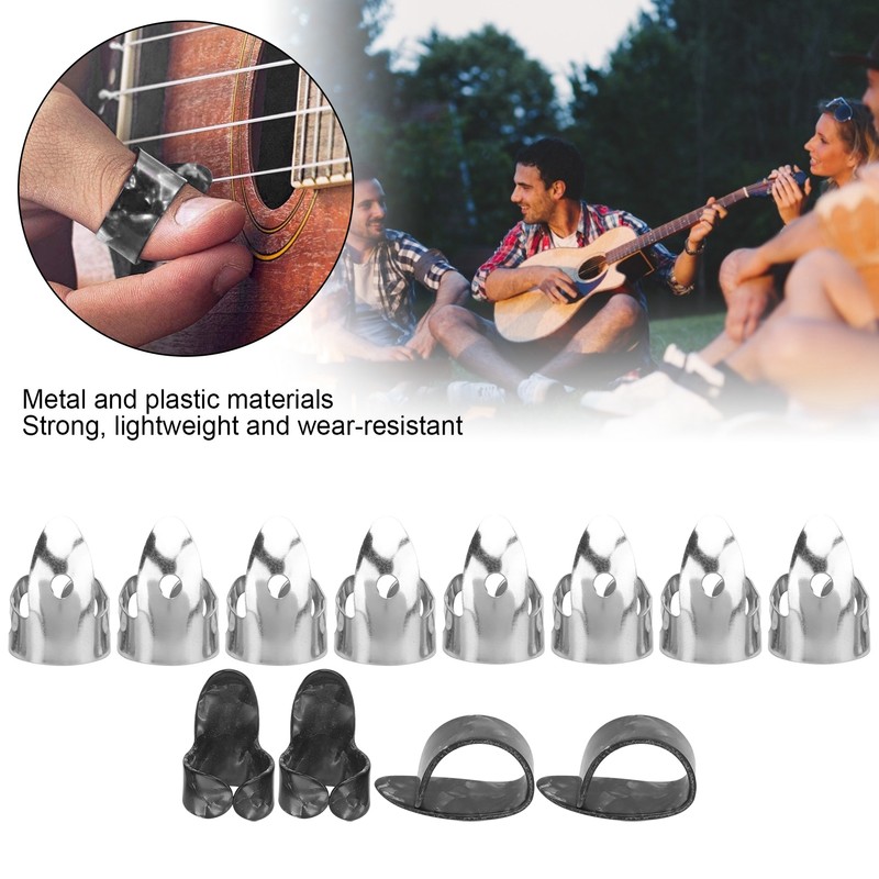 12Pcs Finger Picks Metal Celluloid Index Thumb Cots Guitar Playing
