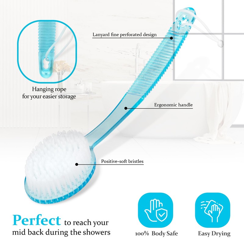 DecorRack Bath Brush with Bristles, Long Handle for Exfoliating Back,