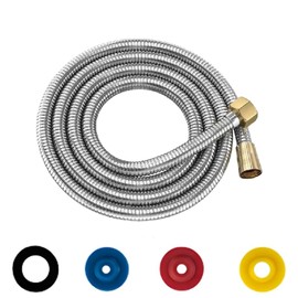 Shower Hose 2 m Stainless Steel Shower Hose Silver Twist Protection Universal Shower Hose Flexible Standard 1/2 Inch Connection with 4 Water Saver Flow Limiter Fits All Shower Heads (Brass Plug)