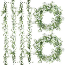 Lyrow 6 Pieces Artificial Baby Breath Flower Vines 5.9ft Faux Hanging Gypsophila Greenery Garland Vines Fake Bulk Baby Breath Garland for Wedding Party Table Home Backdrop Wall Decor (White)