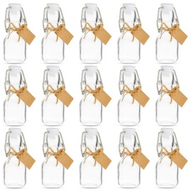 BLUE PANDA Mini Glass Bottles Swing Top - 15 Pack 2 Oz/60 ml Blue & White - Kraft Tags & Jute Twine Included - Wedding Favor Glass Bottles & DIY Jars