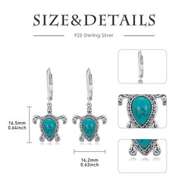 Vintage Sea Turtle Turquoise Earrings 925 Sterling Silver 96 mm Teardrop Natural Turquoise Turtle Leverback Earrings for Women Gifts