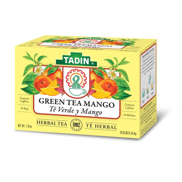 Tadin Herb & Tea Co. Mango Green Tea, Contains Caffeine, 24 Tea Bags, Pack of 6