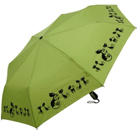 Doppler Mini Pocket Umbrella Open-Close Automatic Cats, lime, Cat Pattern, Female