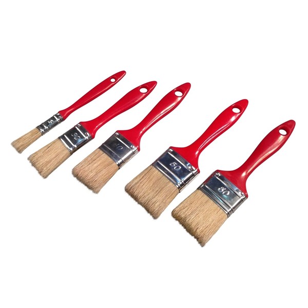 SAVY 5 x Flat Brushes for All Types of Paints, Red