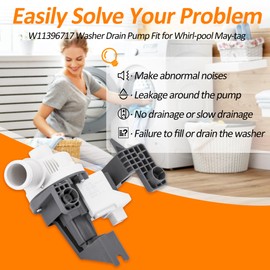 W11396717 W11263349 Washer Drain Pump Replaces AP6974116 W11263349 4960510 PS12731177 EAP12731177 Fit for May-tag Whirl-pool Ken-more Washer