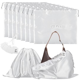 JUSTDOLIFE 20 Pcs Dust Bags for Handbags, Dustproof Travel Storage Pouches with Drawstrings, Breathable Silk Cloth Purse Bags with Blank Label Tags for Handbags, Shoes, Boots, 19.7×15.7"