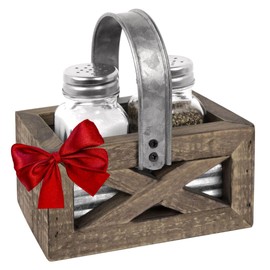 Autumn Alley Barn Door Rustic Salt and Pepper Shakers Set in Wood and Galvanized Caddy, Farmhouse Salt and Pepper Shakers For Rustic Kitchen Decor, Rustic Kitchen Accessories for your Country Kitchen