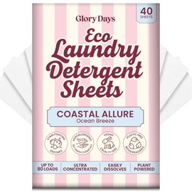 Glory Days Eco - Hojas de detergente para ropa – Coastal Allure (aroma fresco de cean), 40 hojas = hasta 80 cargas, alimentadas por enzimas, sin plást