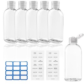 6Pcs Travel Bottles for Toiletries 100ml Refillable Plastic Empty Travel Size Bottles with Label Travel Toiletry Bottles for Shampoo Lotions Cosmetics (Transparent)