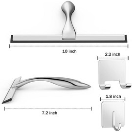 All-Purpose Stainless Steel Shower Squeegee – 10" Silver Blade with 2 Adhesive Hooks for Glass Doors, Mirrors, Windows, Tiles & Cars Comfortable - Color: black
