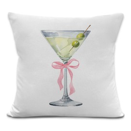 ZMNGDOQD Martini Decor Pillow Covers 18x18 Inches, Dirty Martini Gift, Pink Coquette Bow Throw Pillow Covers for Couch Sofa Bed Home Bar Room Decor, Pink Preppy Martinis Decorative Pillows Cases