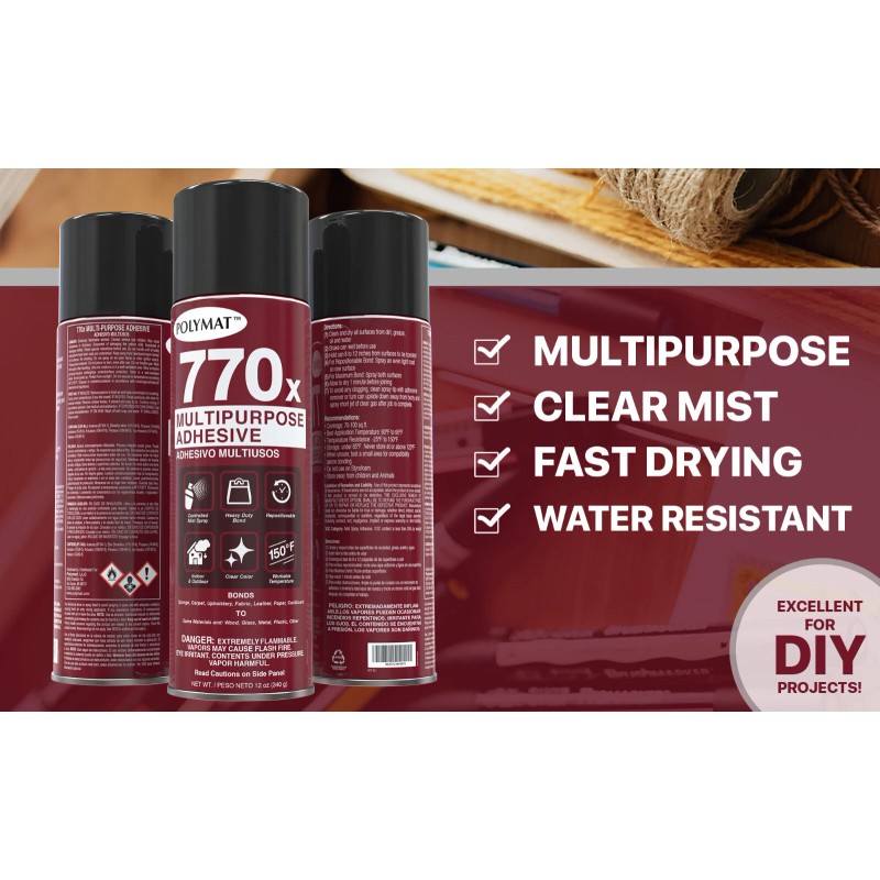 Polymat 770X MULTIPURPOSE SPRAY GLUE ADHESIVE HIGH TACK BONDS FABRICS