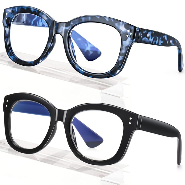 EYEGUARD Paquete de 2 lentes de lectura de gran tamaño para mujer, lentes de bloqueo de luz azul, lectores de bisagra de resorte