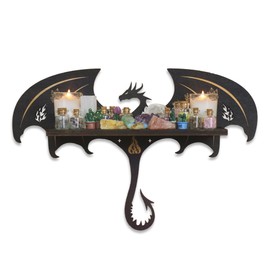 FNYDOX Gothic Evil Dragon Decor Crystal Display Shelf for Wall, Wooden Witchy Shelf Rock Display Case Knick Knack Organizer Trinket Holder, Wall Hanging Shelves for Essential Oil & Nail Polish
