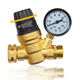 LANDNOR RV Water Pressure Regulator Valve With An Adjustable Knob, NO Tool Required, Brass Lead-Free Water Pressure Reducer with Gauge and Inlet Screen Filter for RV Camper Travel Trailer