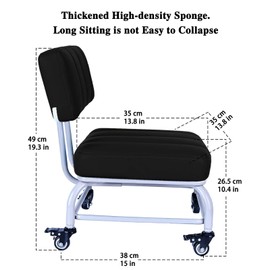 Backrest Rolling Stool with Brakes VAPAA TAIDE Roller Chair Heavy Duty Rolling Stools with Wheels for Home Office Garage Mechanic Flooring Cleaning Shop Black