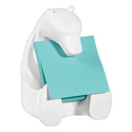 Post-it Super Sticky Z-Notes Bear-330 Dispenser, 1 x Z-Notes Dispenser in Polar Bear Shape, White, 1 Pad Super Sticky Z-Notes, 90 Sheets, Turquoise, 76 x 76 mm, PEFC Certified