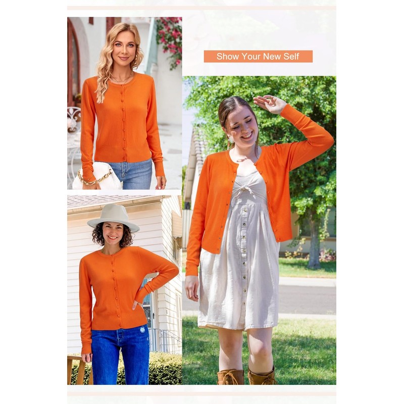 VOTEPRETTY Lightweight Cardigan, Women's Cardigan, Long-Sleeve Summer/Autumn Solid Top, orange