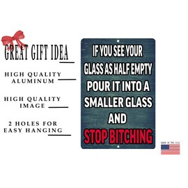 Rogue River Tactical Funny Beer Alcohol Sign Metal Tin Home Bar Kitchen Glass Half Empty