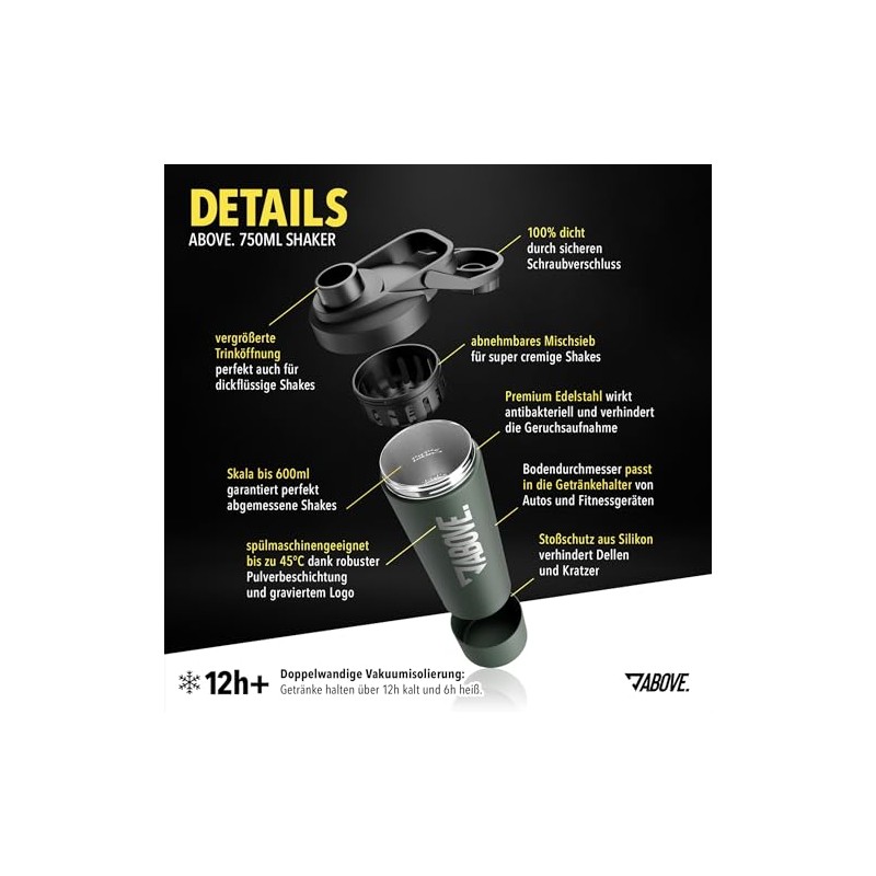 ABOVE. Protein Shaker Stainless Steel 750 ml - BPA Free