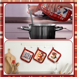 Bencailor 12 Pcs Pot Holders with Pocket Kitchen Hot Potholders Hot Pad Oven Mitts Cookie Bag Oven Gloves for Kitchen Gift Baking Cooking (Red Rooster)