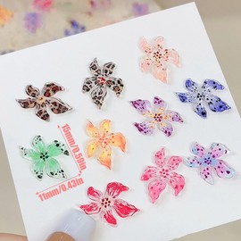 3D Flower Nail Charms, 100 Pcs Colorful Summer Hibiscus Hawaii Flower Nail Rhinestones Gems Clear Resin Lily Floral Nail Art Studs for Manicure Designs DIY Crafts Scrapbooking (Multi-Colored A)