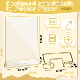 Otoolling 3 Pack 8.5 x 11 Inch Acrylic Sign Holders with 2 Business Card Holder Double Sided Clear Display Stand Gold Picture Frames for Table Numbers Menus Flyers Offices Weddings Party Supplies