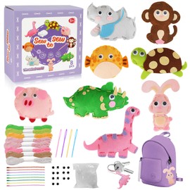 Kids Sewing Kits for Beginners, 8 Stuffed Animals, Rabbit, Dinosaur Making Easy Felt Sewing Fun Craft Kit, Educational Learn to Sew Gifts for Kids Age 5 6 7 8 9 10 11 12, Instruction & Felt Materials