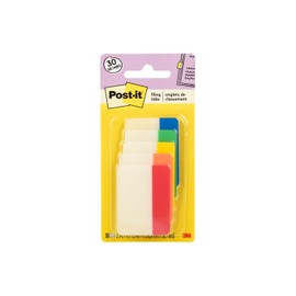 Post-it Tabs, 2 pulgadas, sólido, colores surtidos, 6 pestañas/color, 5 colores, 30 pestañas/paquete (686-ROYGB)
