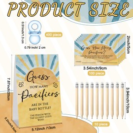 Roowest 512 Pcs Baby Shower Games Guess How Many Pacifiers Sign 100 Small Guessing Games 10 HB Pencils 750ml Milk Bottle 400 Acrylic Pacifiers Decoration for Guest Gender Reveal(Blue,The Son)