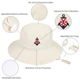Baby Sun Hat Anchor UPF 50+ Sun Protective Babies Kid Summer Bucket Hat Embroidery Beach hat for Boys Girls 1-3 Years