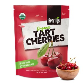 Berrilys Organic Dried Tart Cherries – Sun-Dried - Natural Flavor - Pitted Cherries for Healthy Snacking - Packed with Nutrients - Ideal for Smoothies, Baked Goods, or Treats - Resealable Bag - 10 Oz