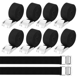 Pack of 10 lashing straps, lashing straps, 25 mm x 4 m, lashing straps with clamping lock, for bicycles, trolleys, luggage, according to DIN EN 12195-2 (black-4M)