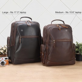 TIDING Vintage Full Grain Leather 15.6 Inch Laptop Backpack for Men Large Capacity Travel Rucksack Weekender Camping Daypacks