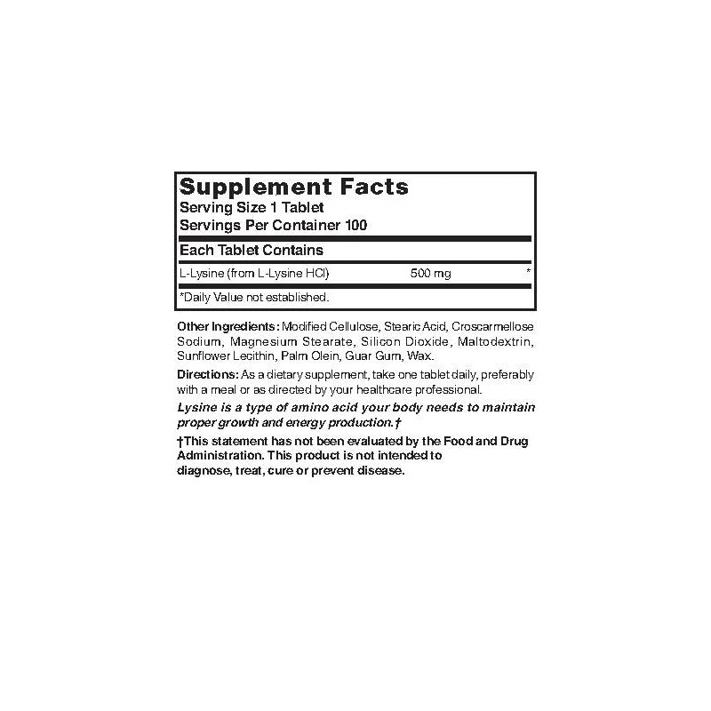 Lysine 500 mg 500 mg 100 Tabs