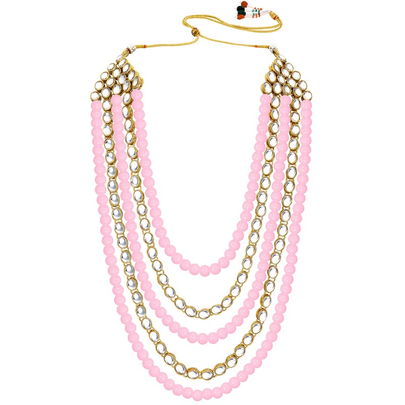 Aheli Kundan Pearl Long Multi Layered Collar Pendientes Set Joyería