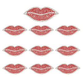 PATIKIL Lip Rhinestone Patches, 10 Pcs Lip Shape Sew/Iron on Applique Patches Rhinestone Applique Glitter Crystal Patches for Shoes Clothes Pants Bags, Red