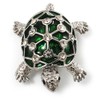 Cute Green Enamel Crystal Turtle Brooch (Rhodium Plated)