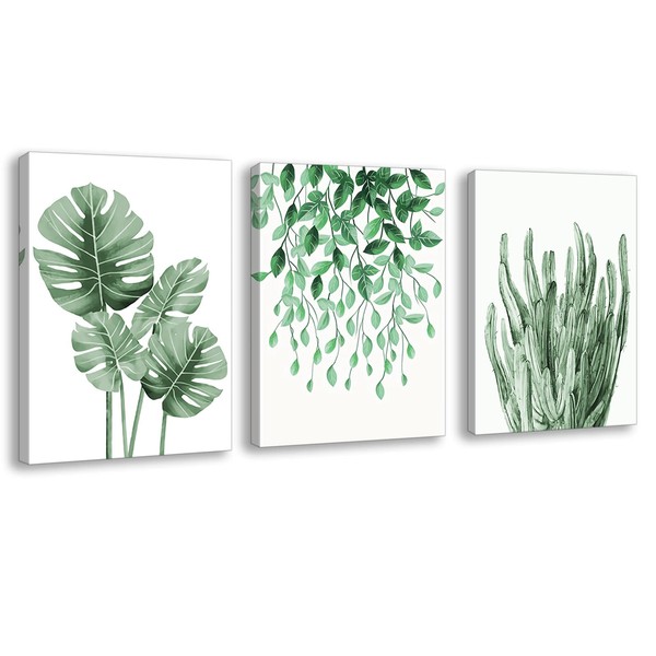 Stampa artistica da parete con foglie tropicali su tela, moderna opera d'arte botanica Monstera minimalista, poster di foglie verdi, decorazione per soggiorno, cucina, ufficio, 40 x 40 cm