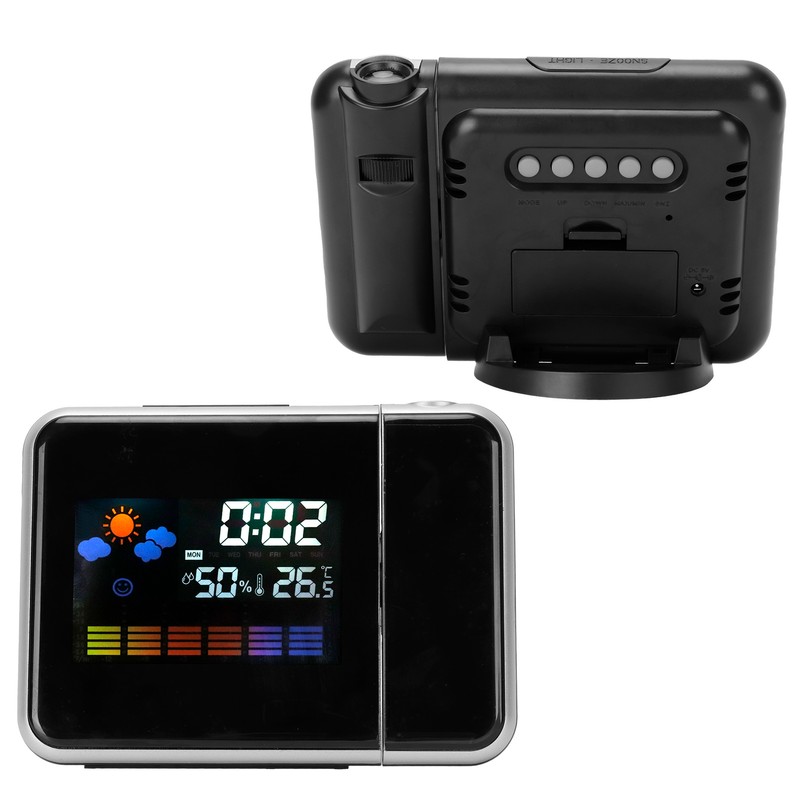 Indoor Projection LED Clock Thermometer Hygrometer Weather Forecast Snooze Perpetual