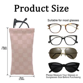 Deokke 2 PCS Glasses Case Eyeglass Sunglasses Pouch Portable Squeeze Soft Leather Linen Woven Cute Women Men Girls (B3-Square Pink)
