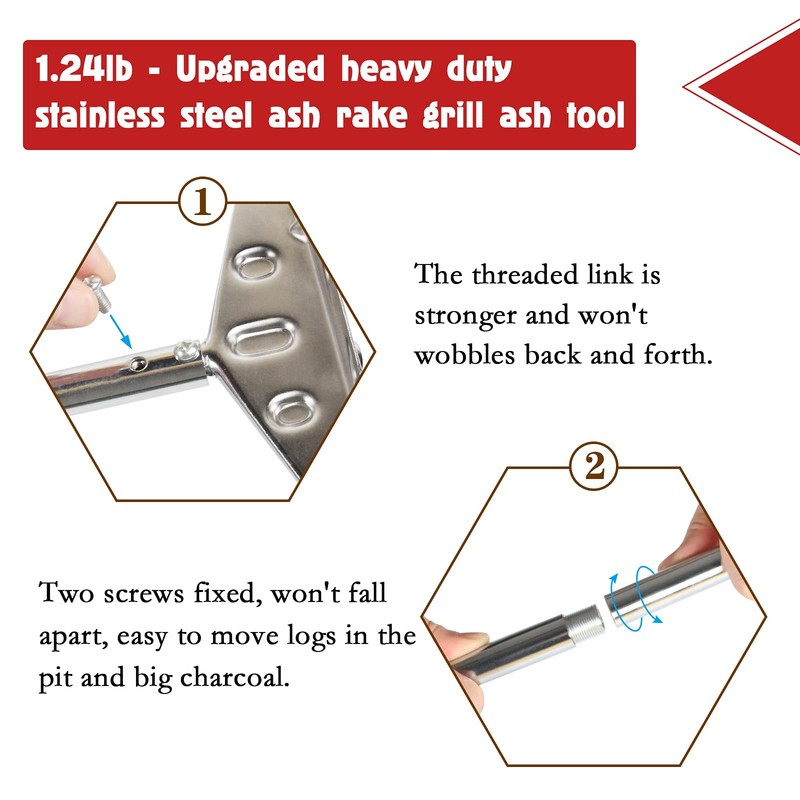 Heavy Duty Charcoal Grill Rake Ash Tool Accessories With Rubber